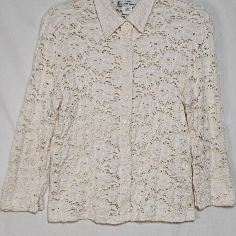 Elliott Lauren Floral Lace Ivory White Jacket - Women's Size 12 - Vintage USA